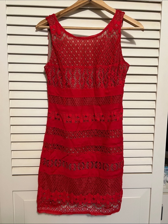 BCBGMaxAzria Dresses & Skirts - BCBGMaxAzria Red Lace Sheath Dress
